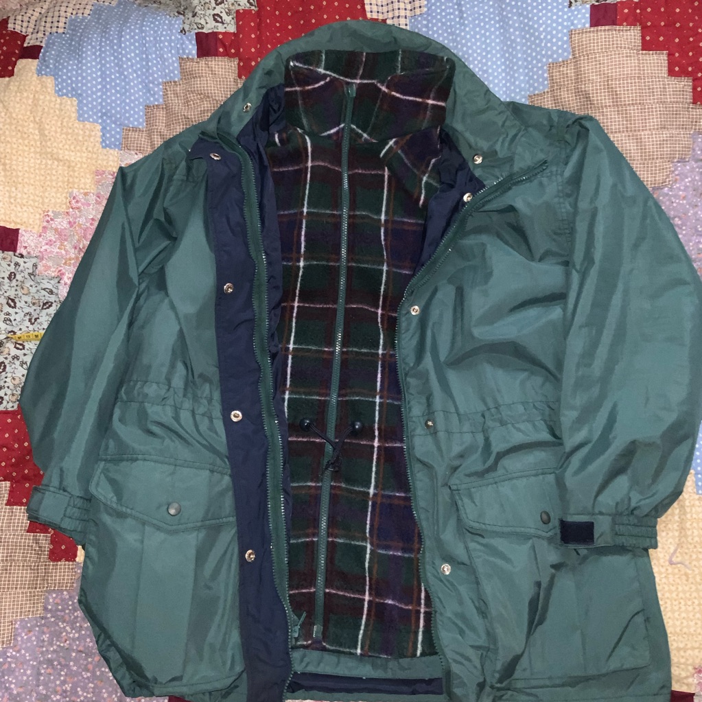 Vintage 90s Atmosphere Fleece Shell Jacket Pair M/L Plaid Green Purple Navy Grid